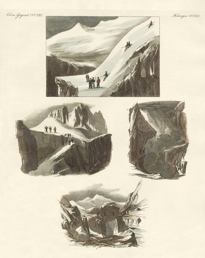 Mitä tulee Mount Blanc -vuoren nousuun (värillinen kaiverrus) tekijältä German School