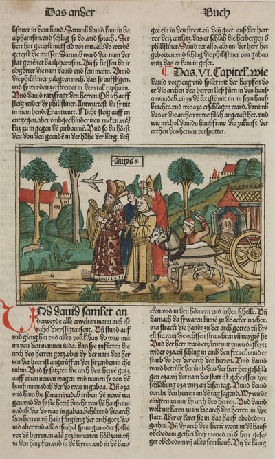 Daavid ja liitonarkki, 1400-luvun loppu (käsinvärinen puupiirros) tekijältä German School