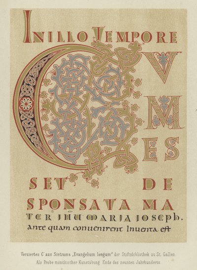 Koristeltu C-kirjain Sintrams Evangelium longumista, 800-luvun loppu tekijältä German School