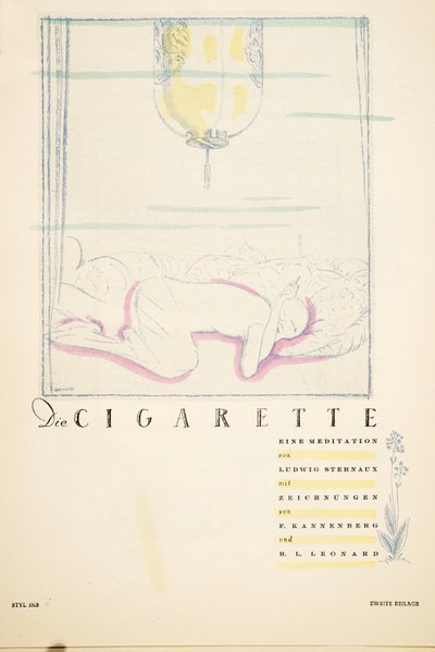 Die Cigarette eine Meditation, teoksesta Styl, julkaisu 1922 (pochoir-painatus). tekijältä German School