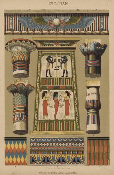 egyptiläinen, arkkitehtuuri ja maalaus (väri litho) tekijältä German School