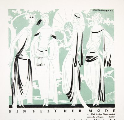 Ein Fest der Mode, teoksesta Styl, julkaisu 1922 (pochoir-painatus). tekijältä German School