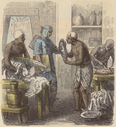 Eläinten balsamointi muinaisessa Egyptissä (värinen kaiverrus) tekijältä German School