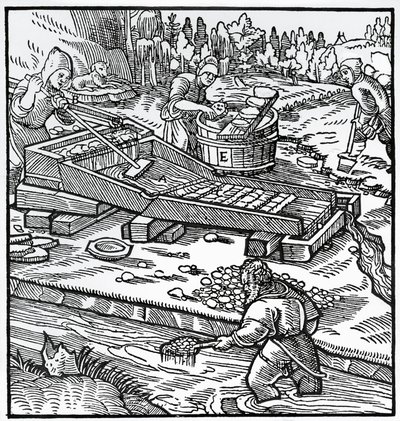 Kaiverrus De re metallicasta (Metallien luonteesta), Georg Pawer tai Georgius Agricola (1494-1555) tekijältä German School