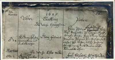 Händelin kastemerkintä Marktkirchen kirkon rekisteristä, Halle, Saksa, 1685. tekijältä German School