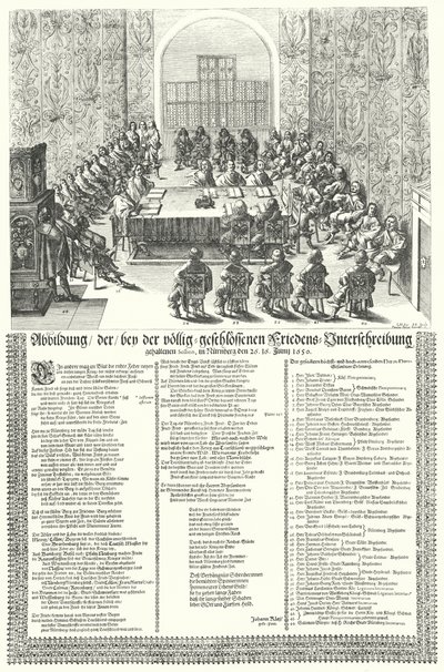 Euroopan rauhankongressi, joka pidettiin Nürnbergissä vuonna 1650 Kolmenkymmenen vuoden Wa:n jälkeen (kaiverrus) tekijältä German School