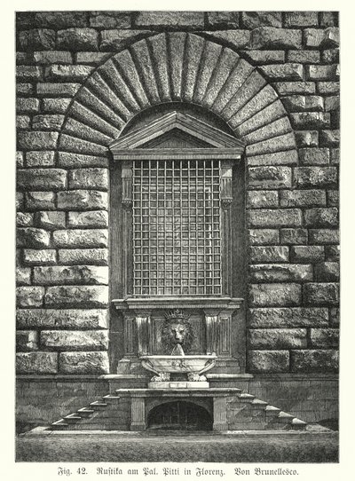 Esimerkki rustifikaatiosta, Filippo Brunelleschi, Palazzo Pitti, Firenze, Italia (kaiverrus) tekijältä German School