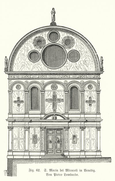 Santa Maria dei Miracolin kirkon julkisivu, suunnittelija Pietro Lombardo, Venetsia, Italia (kaiverrus) tekijältä German School