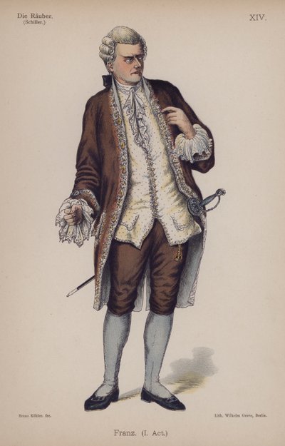 Franz, Friedrich Schillerin teoksesta Die Rauber (The Robbers) (värilitho) tekijältä German School