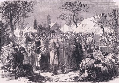 Ranskalaiset pakolaiset sotilaat Sveitsissä, Cassells, Ranskan ja Saksan välisen sodan historia, julkaisija Cassell and Company Limited, n. 1890 (litho) tekijältä German School
