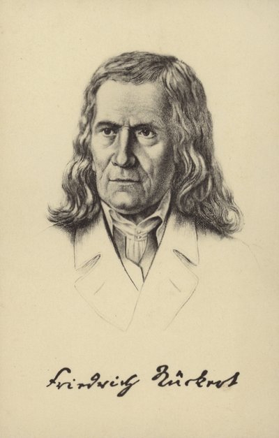 Friedrich Rueckert (1788-1866), saksalainen runoilija, kääntäjä ja itämaisten kielten professori (litografia). tekijältä German School