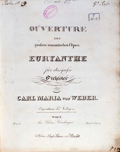Etukappale Carl von Weberin oopperasta "Euryanthe" (litho) tekijältä German School