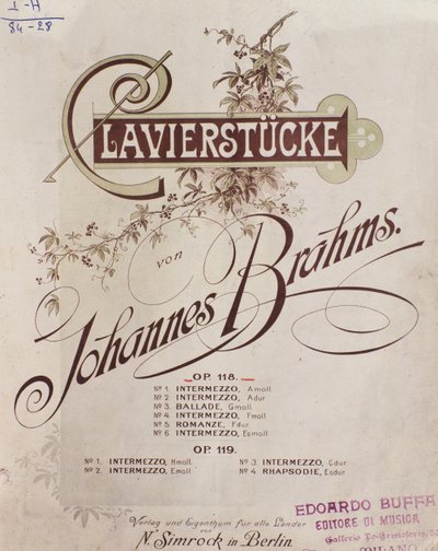 Johannes Brahmsin (1833-1897) Clavierstucken etukappale (op. 118 ja op. 119) tekijältä German School
