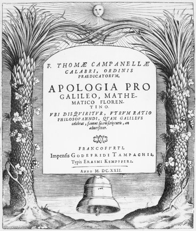 Etukappale Apologia pro Galileolle, Mathematico Florentino, Tommaso Campanella, julkaistu Frankfurtissa, 1622 tekijältä German School