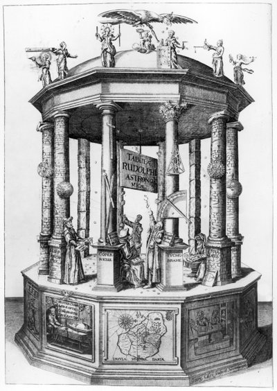 Johannes Keplerin kokoama Rudolphine-taulukoiden etukappale, julkaistu vuonna 1627 tekijältä German School