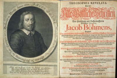 Jacob Boehmen Theosophia Revelatan etukappale, 1715 (paino ja kaiverrus) tekijältä German School