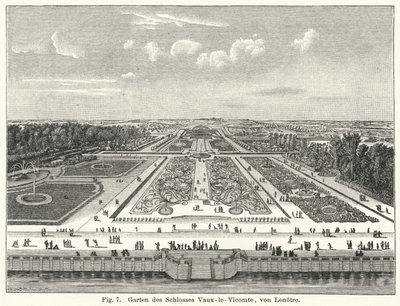 Puutarhasuunnittelu: Chateau de Vaux-le-Vicomten puutarha Maincyssa, Ranskassa, Andre le Notren 1600-luvulla suunnittelema (kaiverrus) tekijältä German School