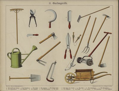 Puutarhavälineet (väri litho) tekijältä German School