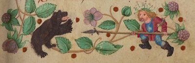 Garlanded Hunter jalkaisin keihäämässä karhua, n. 1475-1485 tekijältä German School