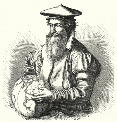 Gerardus Mercator, flaamilainen maantieteilijä ja kartografi (kaiverrus) tekijältä German School