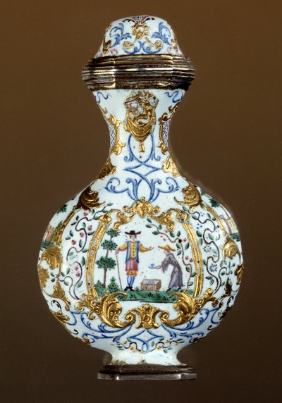 Saksalainen taide: Tuoksupullo 1700-luvulta (enamaille; chinoiserie-kohtaus) tekijältä German School