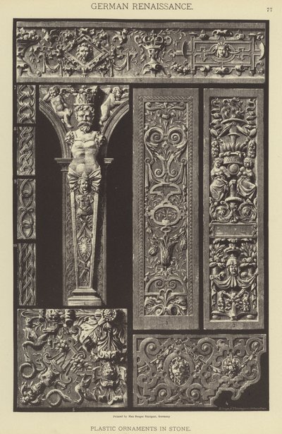 Saksalainen renessanssi, muoviset koristeet kivessä (väri litho) tekijältä German School