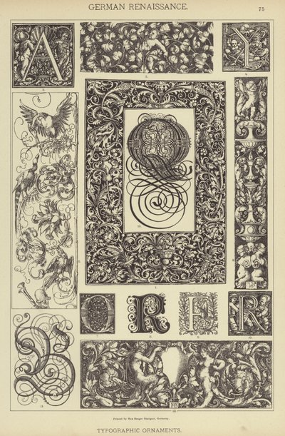 Saksalainen renessanssi, typografiset koristeet (väri litho) tekijältä German School