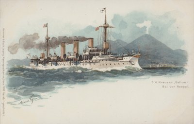 Saksalainen risteilijä Gefion Napolinlahdella, Italiassa (chromolitho) tekijältä German School