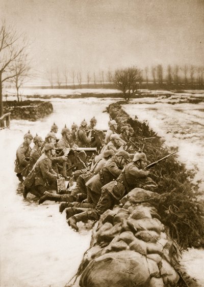 Saksalainen konekivääriosasto pitää barrikadia Puolassa, 1914-19 tekijältä German School
