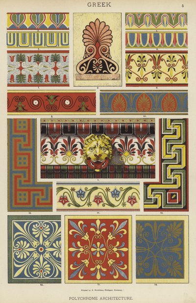 Kreikkalainen, monivärinen arkkitehtuuri (väri litho) tekijältä German School