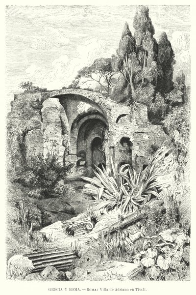 Hadrianuksen huvila, Tivoli, Italia (litho) tekijältä German School