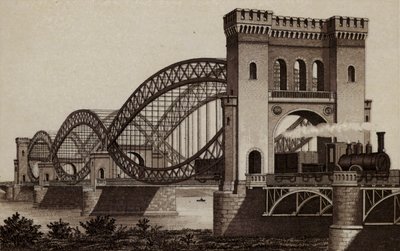 Hampuri: Eisenbahn-Elb-Brucke, Rautatiesilta Elben yli (litho) tekijältä German School