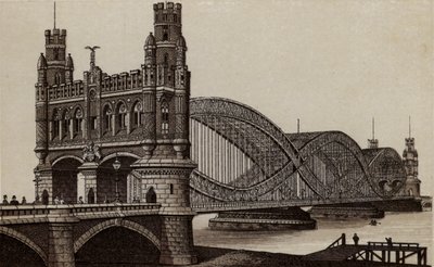 Hampuri: Neue Elbbrücke, Uusi silta Elben yli (litho) tekijältä German School