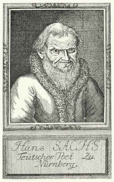 Hans Sachs, saksalainen näytelmäkirjailija ja kirjailija (kaiverrus) tekijältä German School