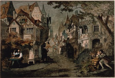 Hans Sachs, kohtaus 2 Richard Wagnerin teoksesta Die Meistersinger (värikaiverrus) tekijältä German School