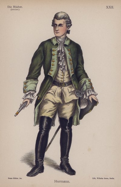 Hermann, Friedrich Schillerin teoksesta Die Rauber (The Robbers) (värilitho) tekijältä German School