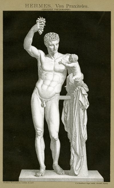 Hermes ja Dionysos-lapsi Praxiteles n. 1895 (värikromolitografi) tekijältä German School