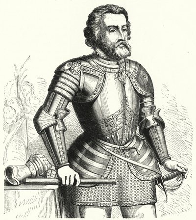 Hernan Cortes, espanjalainen valloittaja (kaiverrus) tekijältä German School
