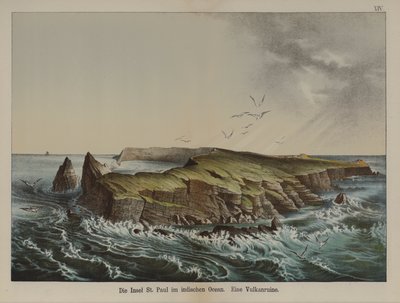Ile Saint-Paul, tulivuoren saari Intian valtameressä (väri litho) tekijältä German School