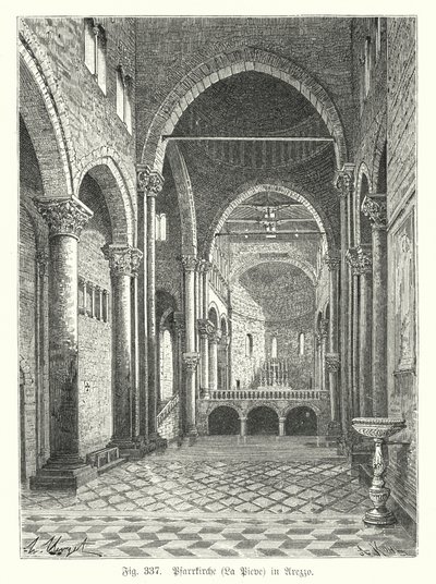Santa Maria della Pieven kirkon sisustus, Arezzo, Italia (kaiverrus) tekijältä German School