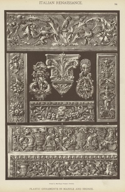 Italian renessanssi, muovisia koristeita marmorista ja pronssista (väri litho) tekijältä German School