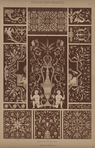 Italialainen renessanssi, puumosaiikki (väri litho) tekijältä German School