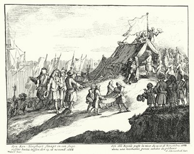 Englannin James II viettää yön 15.–16. marraskuuta 1688 köyhässä kalastajan mökissä (kaiverrus) tekijältä German School