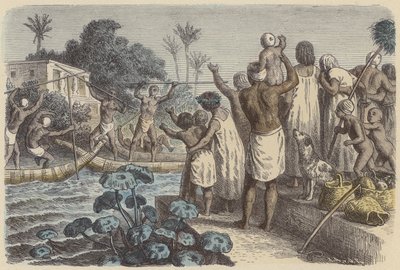 Turnajaiset veneillä muinaisessa Egyptissä (värillinen kaiverrus) tekijältä German School