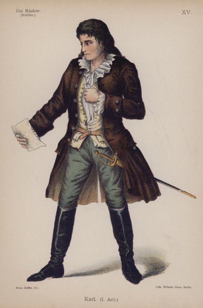 Karl, Friedrich Schillerin teoksesta Die Rauber (The Robbers) (värilitho) tekijältä German School