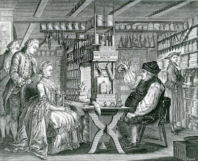 Maalaismainen apteekki, Bartolomaus Hubnerin (1727-1795) painatus, 1774 tekijältä German School