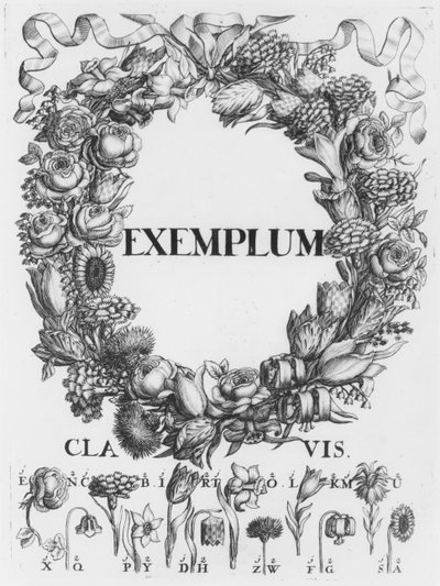 Kukkien kieli, kuvitus Cryptographiasta tai Johann Balthasar Fridericin salaiset käsikirjoitukset, julkaistu Hampurissa, 1685 tekijältä German School