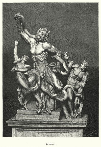 Laocoon ja hänen poikansa, antiikin kreikkalainen tai roomalainen veistos, joka kaivettiin Roomassa vuonna 1506 (kaiverrus) tekijältä German School