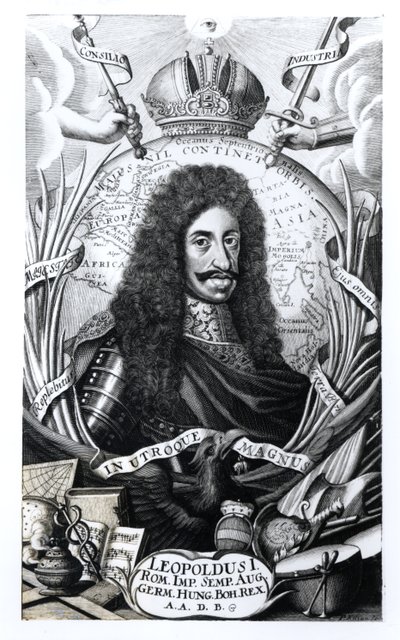Leopold I (1640-1705), Unkarin kuningas ja Pyhän Rooman keisari, kaiverrus Philipp Kilian (1628-93) tekijältä German School
