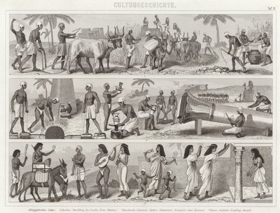 Elämä muinaisessa Egyptissä. Kuva Bilder-Atlasista (kaiverrus) tekijältä German School